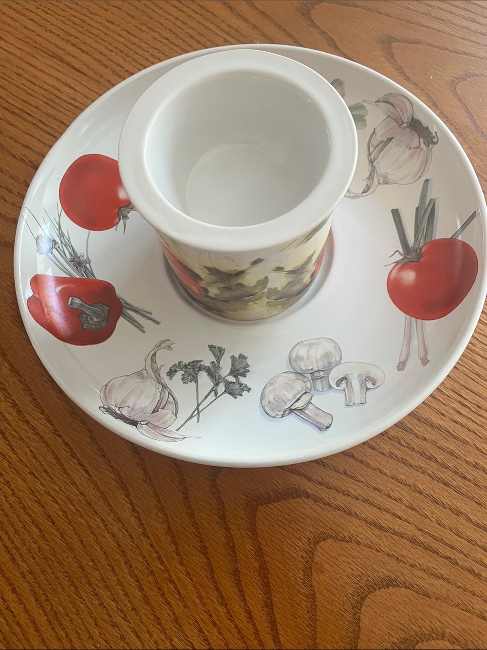 Gourmet Village Ceramic 3 Piece Dip Chiller Platter Set, Veggie Pattern Venetia